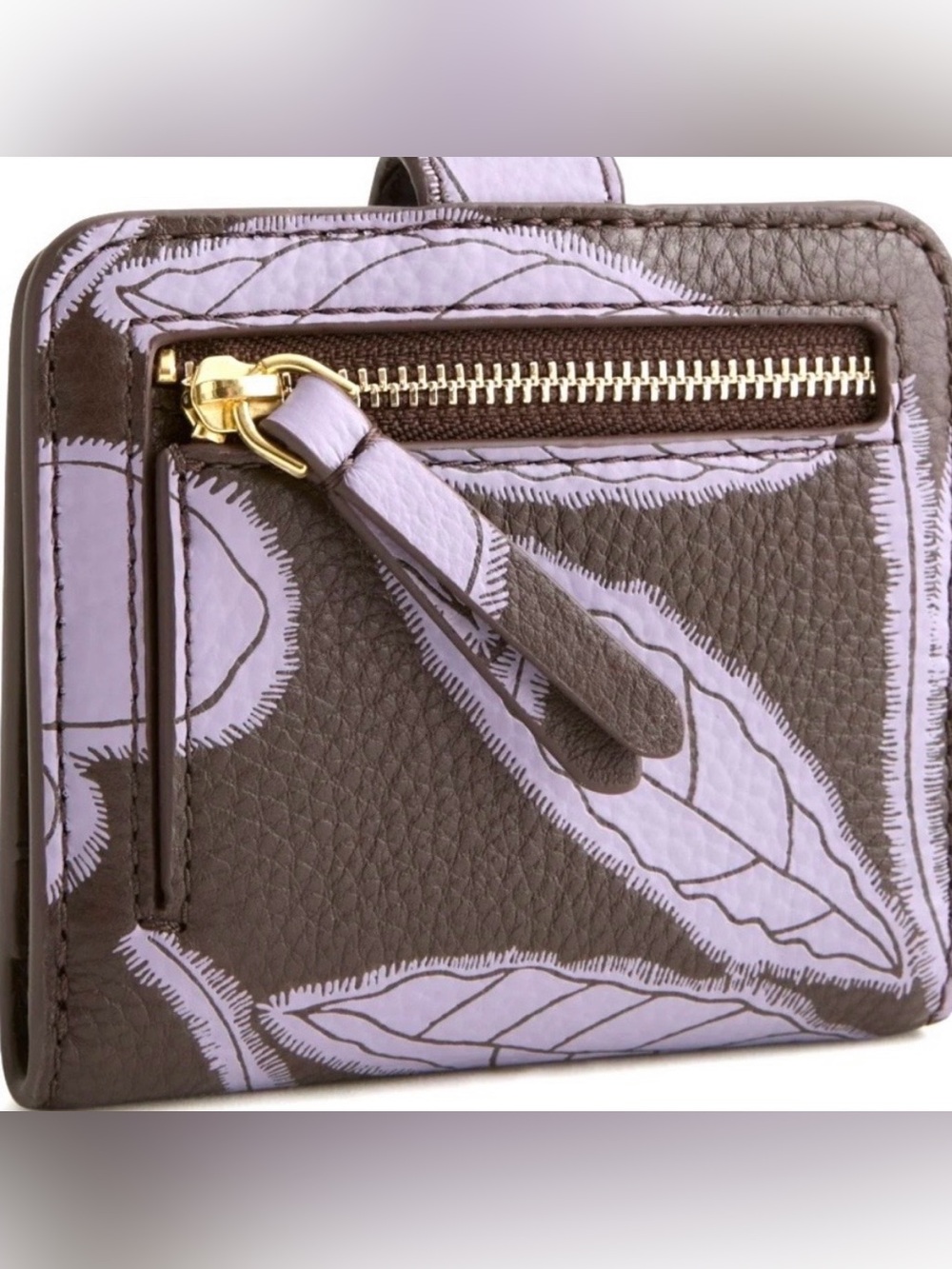 Vera Bradley Small Tab Wallet Appliqué Floral Coffee Bean in Leather - Picture 3 of 11